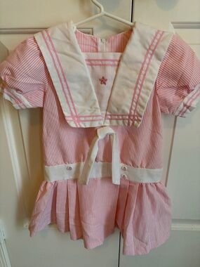 Vintage Pink and White Seersucker Sailor Dress